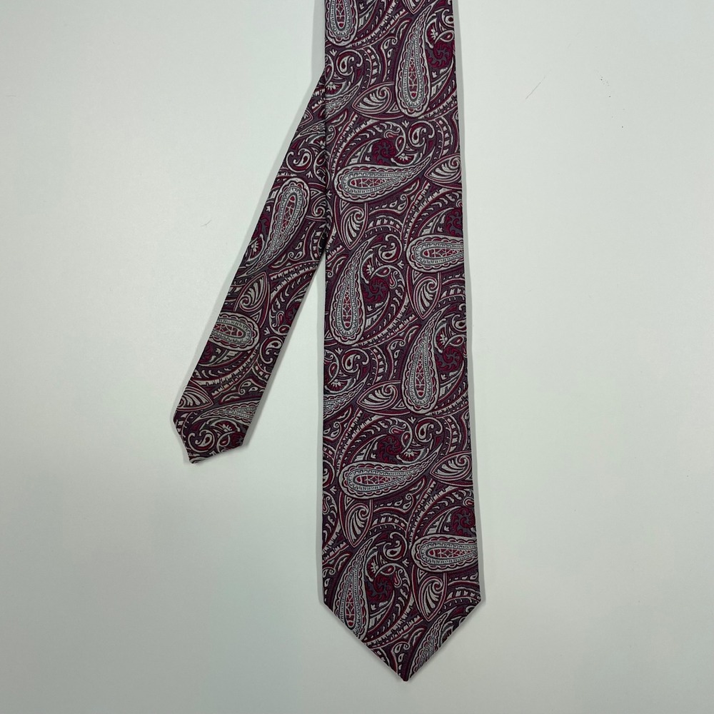 Bruno Piattelli Burgundy Grey Paisley Silk Necktie Mens One Size